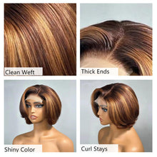 Load image into Gallery viewer, 4/27 Highlight 4x4 Body Wave Glueless Closure 100%Human Hair Frontal Wigs Ombre Brown Mix Blonde Water Wave C Part Short Bob Wig