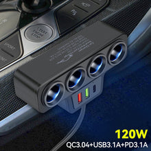 Load image into Gallery viewer, 120W 4-Socket 12V/24V Car Cigarette Lighte Adapter 4 Way Adapter Port USB Port Socket Splitte
