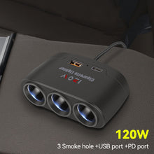 Load image into Gallery viewer, 120W Car 3 in 1 Dual USB Cigarette Socket Splitter Charger Plug for Phone Power Adapter DVR GPS Dashcam 12V 24V