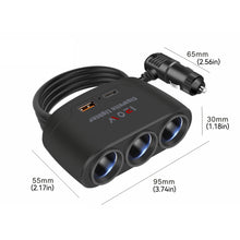Load image into Gallery viewer, 120W Car 3 in 1 Dual USB Cigarette Socket Splitter Charger Plug for Phone Power Adapter DVR GPS Dashcam 12V 24V