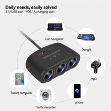 Load image into Gallery viewer, 120W Car 3 in 1 Dual USB Cigarette Socket Splitter Charger Plug for Phone Power Adapter DVR GPS Dashcam 12V 24V