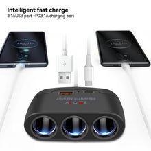 Load image into Gallery viewer, 120W Car 3 in 1 Dual USB Cigarette Socket Splitter Charger Plug for Phone Power Adapter DVR GPS Dashcam 12V 24V
