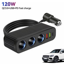 Load image into Gallery viewer, 12V/24V 120W Multifunctional Car Cigarette Lighter Fast Charger PD QC USB Quick Charge Power Adapter Charger Socket