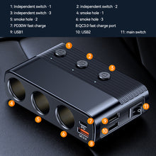 Load image into Gallery viewer, 7-in-1 128W PD QC3.0 Socket Car Charger Adapter Cigarette Lighter Splitter Conversion Plug Quick Charge Adapter Acesssories