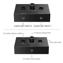 Load image into Gallery viewer, 4 Way/2 Way 3.5mm Stereo Audio Switcher Bi-Directional Audio Switch Splitter Box 2 In 1 Out 4 In 1 Out with Mute Button