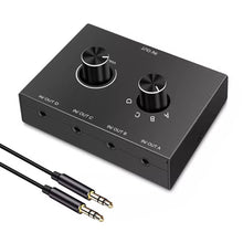 Load image into Gallery viewer, 4 Way/2 Way 3.5mm Stereo Audio Switcher Bi-Directional Audio Switch Splitter Box 2 In 1 Out 4 In 1 Out with Mute Button