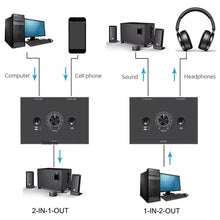 Load image into Gallery viewer, 4 Way/2 Way 3.5mm Stereo Audio Switcher Bi-Directional Audio Switch Splitter Box 2 In 1 Out 4 In 1 Out with Mute Button