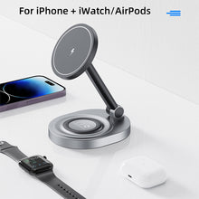 Load image into Gallery viewer, 2 In 1 Magnetic Wireless Charger Stand Pad For iPhone 15 14 13 12 11 Pro Max 11 X Apple Watch Airpods Fast Charging Dock Station