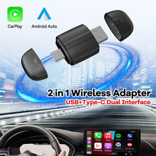 Load image into Gallery viewer, 2in1 Wireless CarPlay Adapter&Android Auto Dual interface Type-C/USB Mini Box Carplay Wired to Wireless Bluetooth Plug and Play