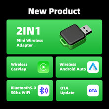 Load image into Gallery viewer, Car 2 In 1 Wireless Carplay AI Box Android Auto Plug And Play Bluetooth 5.0 5Ghz WIFI Applicable To Convert Original Wired Carplay To Wireless