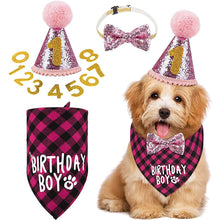 Load image into Gallery viewer, Dog Birthday Party Supplies Dog Birthday Bandana Hat Bowtie Set with 0-8 Figures Dog Birthday Party Supplies