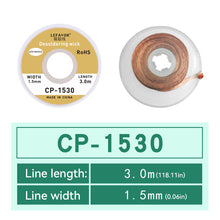 Load image into Gallery viewer, Desoldering Braid Tape Copper Welding Solder Remover 1.5-3.5mm Wire Soldering Wick Tin Lead Cord Flux BGA Repair Tool