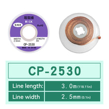 Load image into Gallery viewer, Desoldering Braid Tape Copper Welding Solder Remover 1.5-3.5mm Wire Soldering Wick Tin Lead Cord Flux BGA Repair Tool