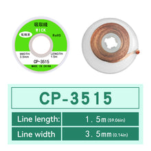 Load image into Gallery viewer, Desoldering Braid Tape Copper Welding Solder Remover 1.5-3.5mm Wire Soldering Wick Tin Lead Cord Flux BGA Repair Tool