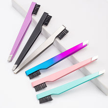Load image into Gallery viewer, Stainless Steel 2-in-1 Brush Eyebrow Clip Brush Diagonal Tweezers Eyebrow Trimming Hair Removal Beard Beauty Tool