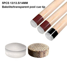 Load image into Gallery viewer, 5PCS 13/13.5/14MM Billiard Cue Tip Non-Slip Wear-Resistant Rigid Transparent Electric Wood Cue Tip For Jumping Rod Billiard Supplies