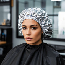 Load image into Gallery viewer, Tin Foil Thermostatic Hair Mask Cap Self-heating Steam Hair Care Cap Lightweight Washable Elastic Hairdressing Cap Hair Care Tool