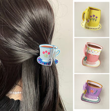Load image into Gallery viewer, Acrylic Flower Cup Hairpin Hair Claw Clip Cute Temperamental Coffee Cup Headwear Hair Clip Hair Accessory for Women