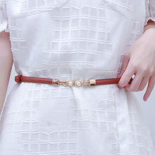 Load image into Gallery viewer, Versatile Alloy Pearl Buckle Waist Belt Casual Adjustable Imitation Leather Thin Waistband Skirt Jacket Waist Decoration Belt