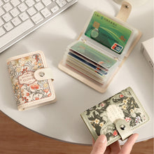 Load image into Gallery viewer, Flower Painting Card Bag Fashionable Retro Large Capacity Compact Portable Bus Card Credit Card Bank Card Holder Wallet for Women