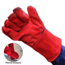 Load image into Gallery viewer, 33cm Thickened Double Layer Welding Glove Cowhide Leather Hand Glove Working Glove Red Cow Skin Leather Hand Glove For General Work