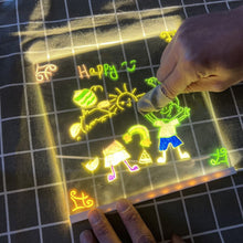 Load image into Gallery viewer, Erasable Transparent Luminous Acrylic Notepad Home Tips Message Board with Brackets Stall Small Blackboard Whiteboard Writing Board