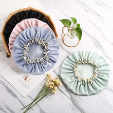 Load image into Gallery viewer, Waterproof Star Double Shower Cap Hair Cap Hot Gold Printed Terylene Cotton Shower Cap Bathing Women