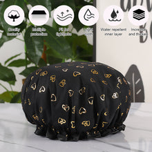 Load image into Gallery viewer, Waterproof Star Double Shower Cap Hair Cap Hot Gold Printed Terylene Cotton Shower Cap Bathing Women