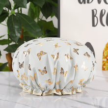 Load image into Gallery viewer, Waterproof Star Double Shower Cap Hair Cap Hot Gold Printed Terylene Cotton Shower Cap Bathing Women