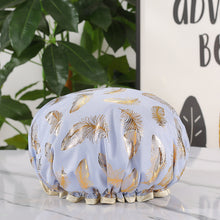 Load image into Gallery viewer, Waterproof Star Double Shower Cap Hair Cap Hot Gold Printed Terylene Cotton Shower Cap Bathing Women