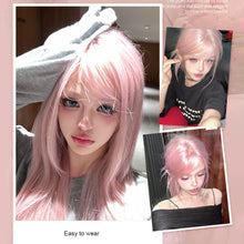 Load image into Gallery viewer, Wig Pink Gold Forehead Lace Long Straight Hair Wig Female Full Headset Beautiful Girl Women Pink Wig Cover