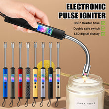 Load image into Gallery viewer, Windproof Electric Arc Ignition Pulse Flameless Plasma Lighters with Flexible Steel Hose and Digital Display Type-C Rechargeable Lighter Kitchen Outdoor BBQ Candle