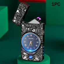 Load image into Gallery viewer, Portable Metal Dual Arc Lighter LED Display USB Rechargeable with Clock and Flashlight Flameless Lighter Outdoor Camping Men's Gifts BBQ