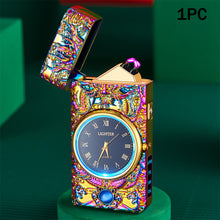 Load image into Gallery viewer, Portable Metal Dual Arc Lighter LED Display USB Rechargeable with Clock and Flashlight Flameless Lighter Outdoor Camping Men's Gifts BBQ