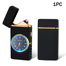 Load image into Gallery viewer, Portable Metal Dual Arc Lighter LED Display USB Rechargeable with Clock and Flashlight Flameless Lighter Outdoor Camping Men's Gifts BBQ