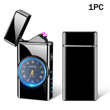 Load image into Gallery viewer, Portable Metal Dual Arc Lighter LED Display USB Rechargeable with Clock and Flashlight Flameless Lighter Outdoor Camping Men's Gifts BBQ