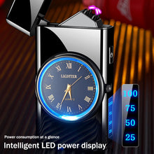 Load image into Gallery viewer, Portable Metal Dual Arc Lighter LED Display USB Rechargeable with Clock and Flashlight Flameless Lighter Outdoor Camping Men's Gifts BBQ