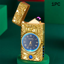 Load image into Gallery viewer, Portable Metal Dual Arc Lighter LED Display USB Rechargeable with Clock and Flashlight Flameless Lighter Outdoor Camping Men's Gifts BBQ