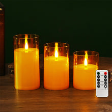 Load image into Gallery viewer, 3Pcs/Set LED Flameless Electric Candles Light Acrylic Glass Battery Flickering Fake Tealight with Remote Control for Wedding Party Christmas Decor
