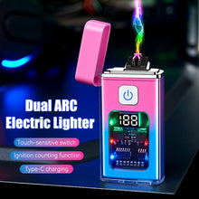 Load image into Gallery viewer, USB Rechargeable Dual ARC Electric Lighter Cool Windproof Plasma Lighters with LED Light for Men Outdoor Camping BBQ Gadgets