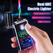 Load image into Gallery viewer, USB Rechargeable Dual ARC Electric Lighter Cool Windproof Plasma Lighters with LED Light for Men Outdoor Camping BBQ Gadgets