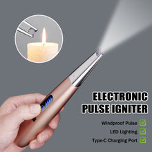 Load image into Gallery viewer, Electric Arc Ignition Windproof Pulse Flameless Plasma Ignition Candle Lighters USB Rechargeable Lighter for Home Kitchen Outdoor BBQ Aromatherapy Candle