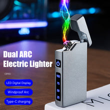 Load image into Gallery viewer, Windproof Double Arc Metal Lighter USB LED Power Lighter Digital Display Touch Sensor Lighters Rechargeable Type-C Charging Interface