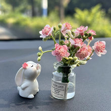Load image into Gallery viewer, 2Pcs Car Decoration Ornaments Babysbreath Jasmine Vase Glass Vase Micro Landscape Rabbit Car Interior Decoration Mini Console