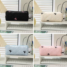 Load image into Gallery viewer, 1Pc Simple Bowknot Large Capacity Pencil Bag Fresh Quilting Stationary Storage Bags For Girls Makeup Pouch Pencil Case