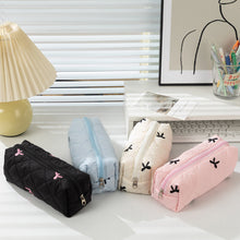 Load image into Gallery viewer, 1Pc Simple Bowknot Large Capacity Pencil Bag Fresh Quilting Stationary Storage Bags For Girls Makeup Pouch Pencil Case