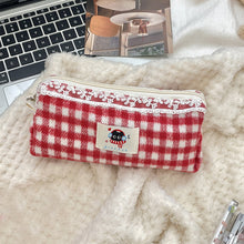 Load image into Gallery viewer, Woolen Cloth Stationery Storage Bag Red Multi-functional Cosmetic Bag Red Color Cherry Pencil Case Student