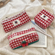 Load image into Gallery viewer, Woolen Cloth Stationery Storage Bag Red Multi-functional Cosmetic Bag Red Color Cherry Pencil Case Student