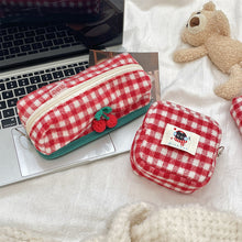 Load image into Gallery viewer, Woolen Cloth Stationery Storage Bag Red Multi-functional Cosmetic Bag Red Color Cherry Pencil Case Student