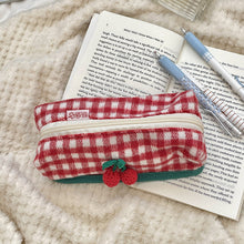 Load image into Gallery viewer, Woolen Cloth Stationery Storage Bag Red Multi-functional Cosmetic Bag Red Color Cherry Pencil Case Student